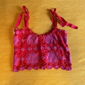 NWT Anthropologie Lace Embroidered Crop Top sz XL